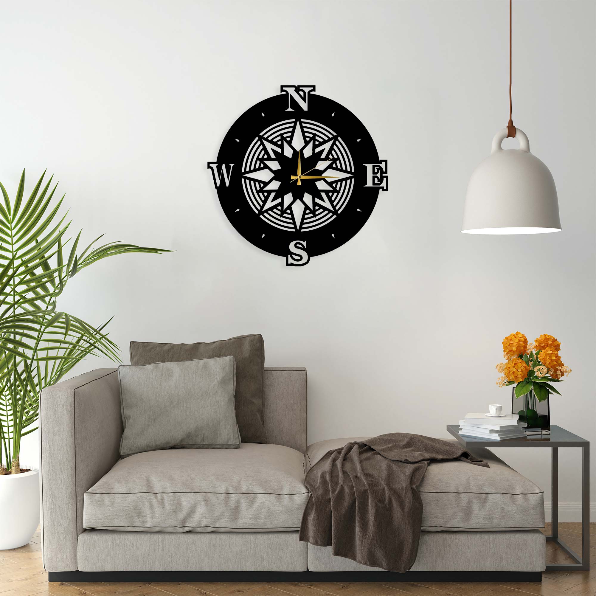 Compass Metal Wall Clock 