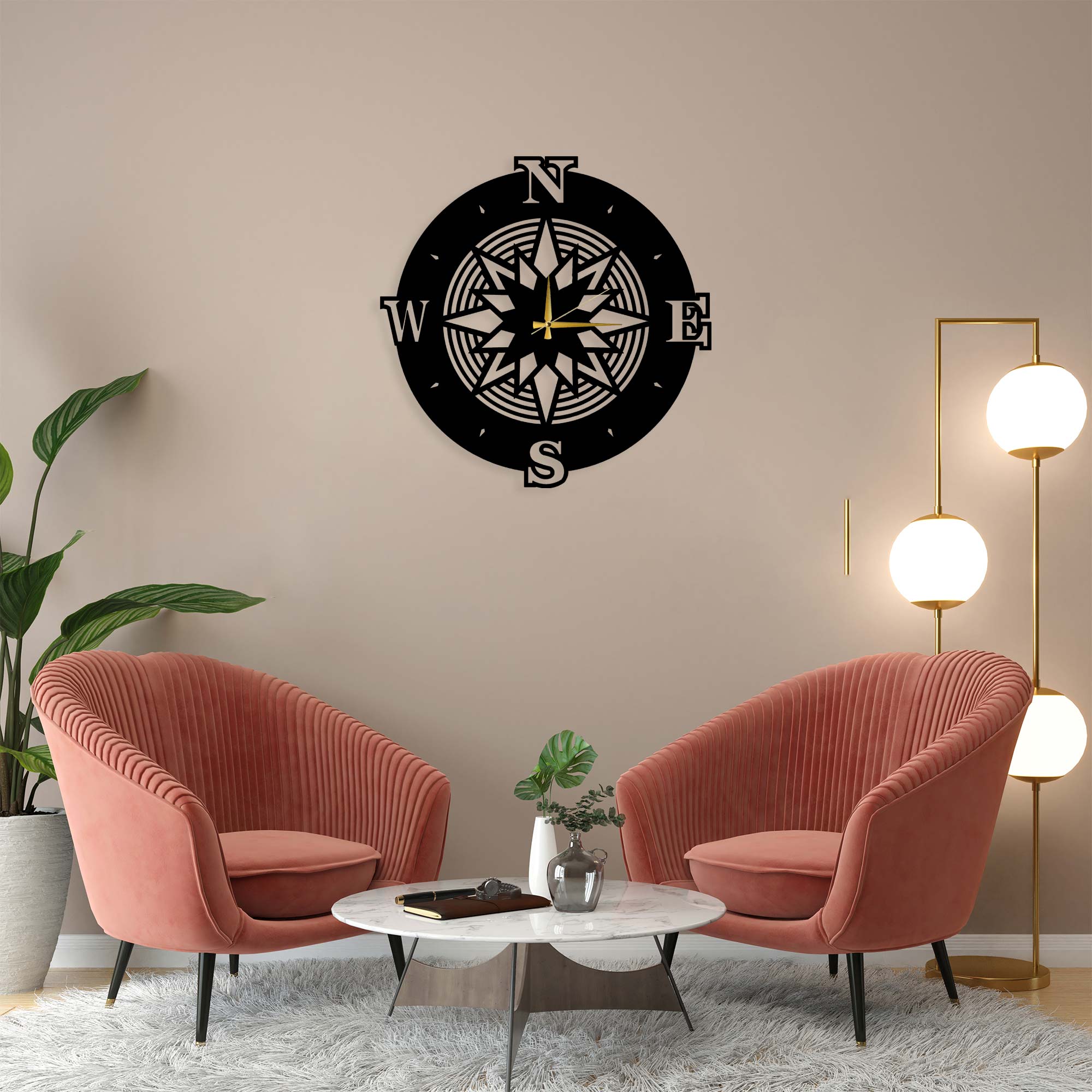 Compass Metal Wall Clock 