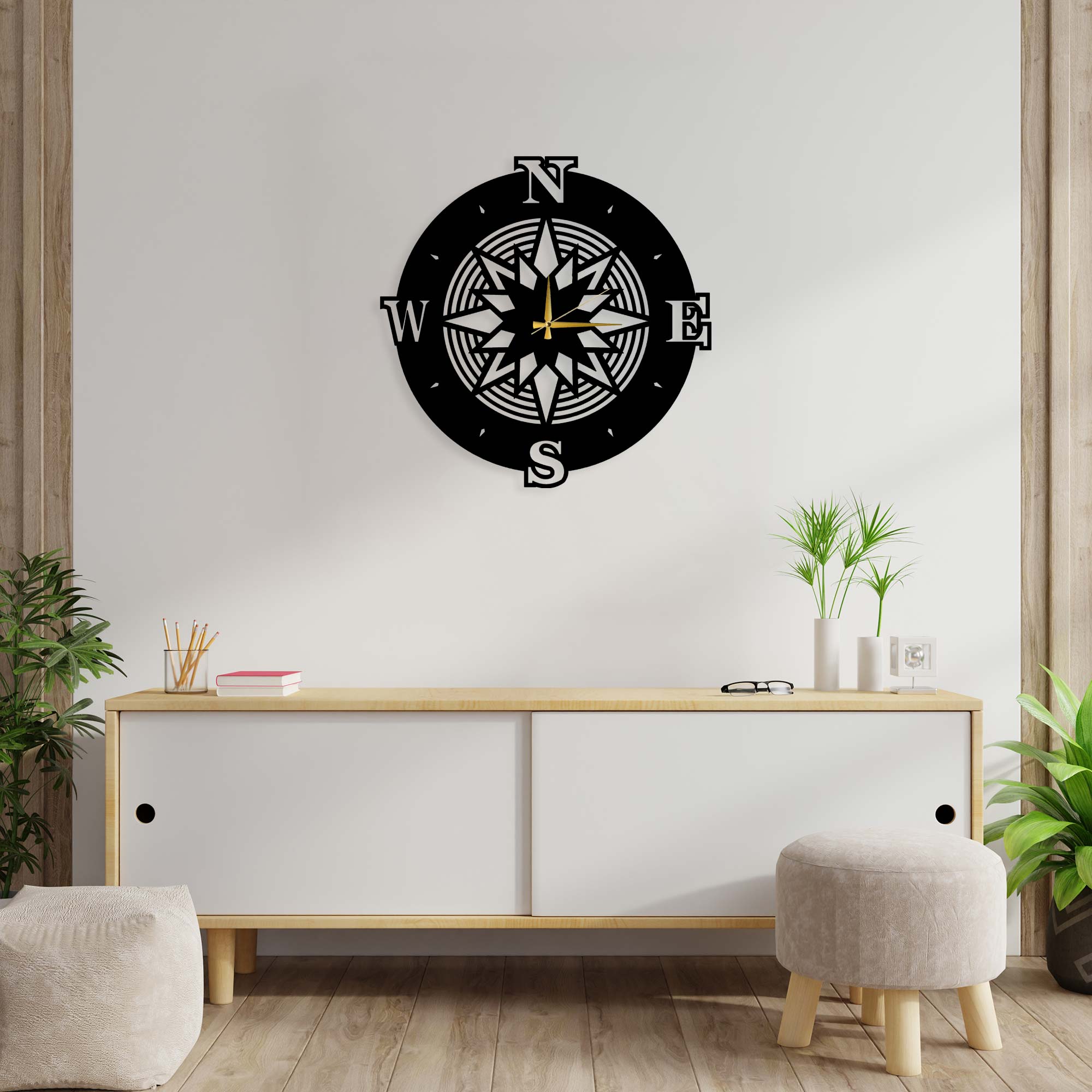 Compass Metal Wall Clock 