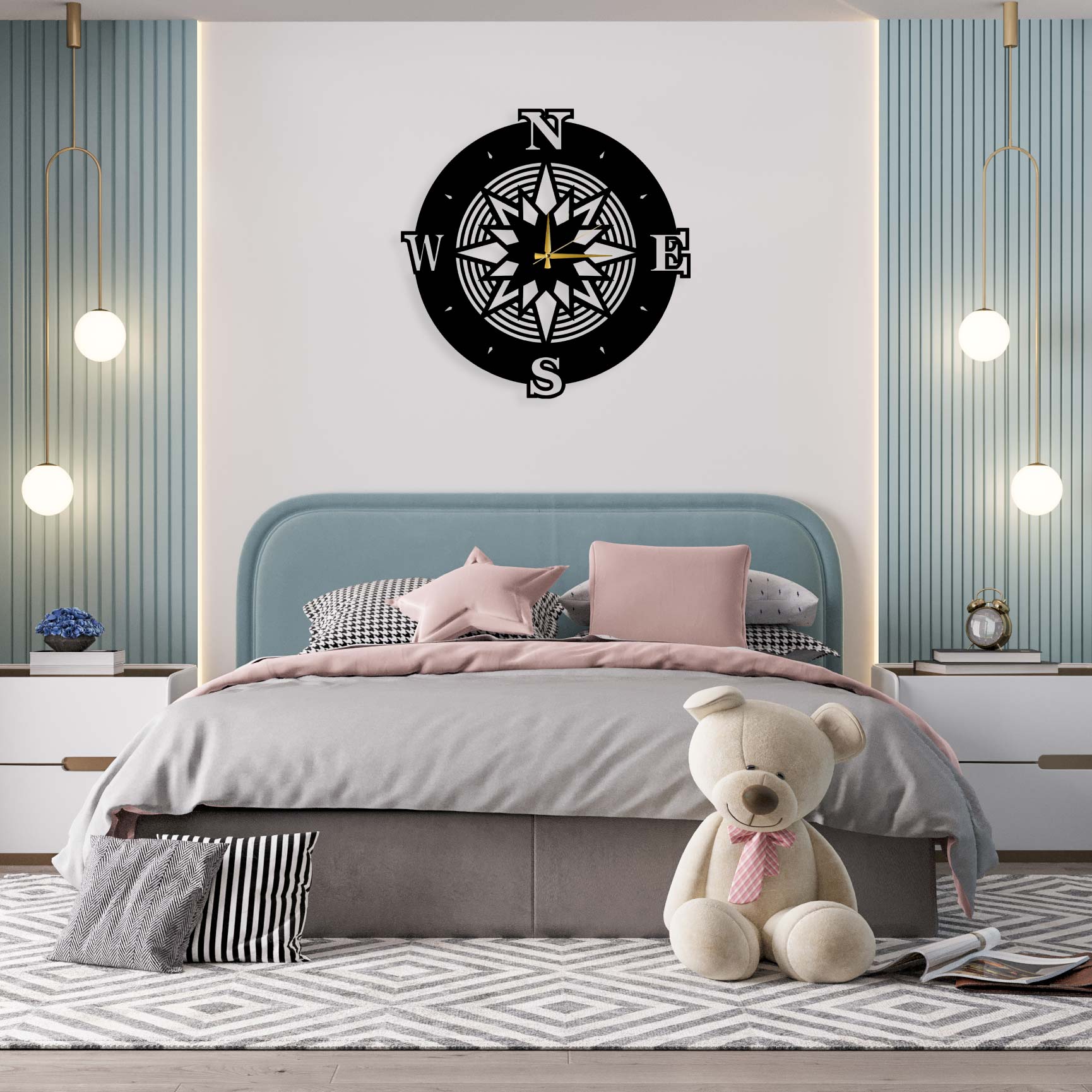 Compass Metal Wall Clock 