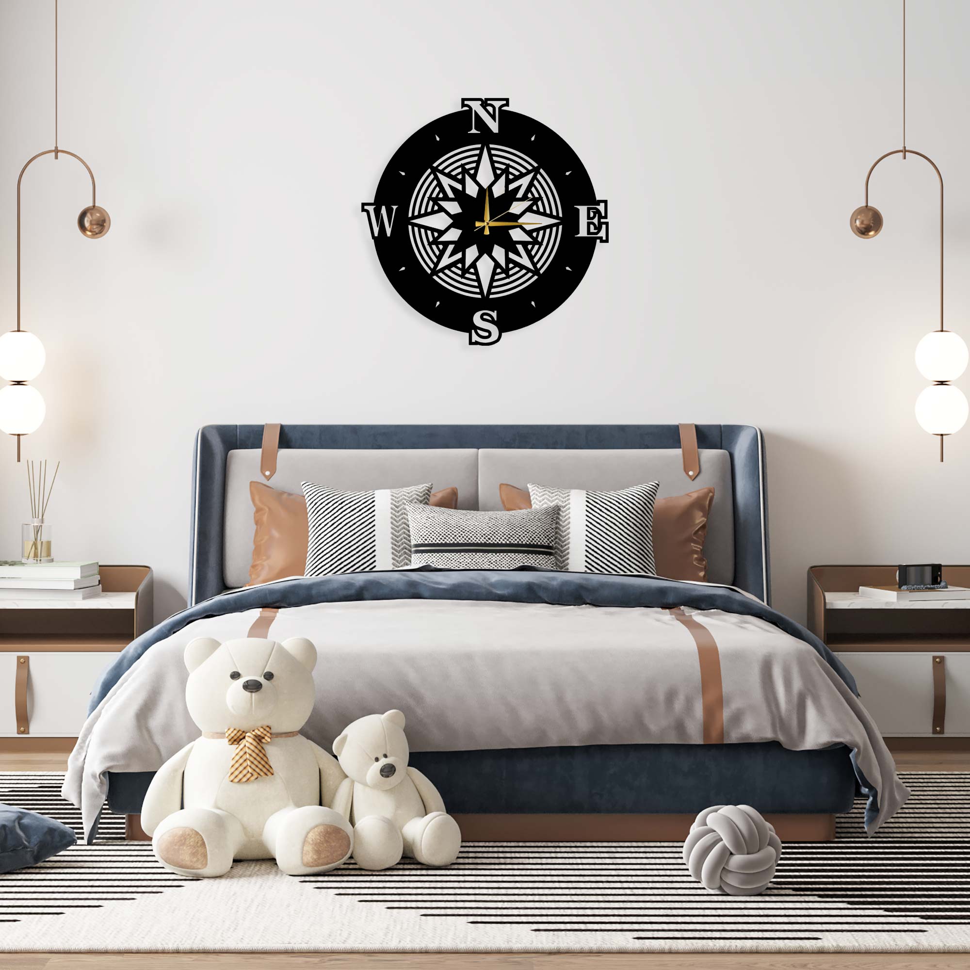 Compass Metal Wall Clock 