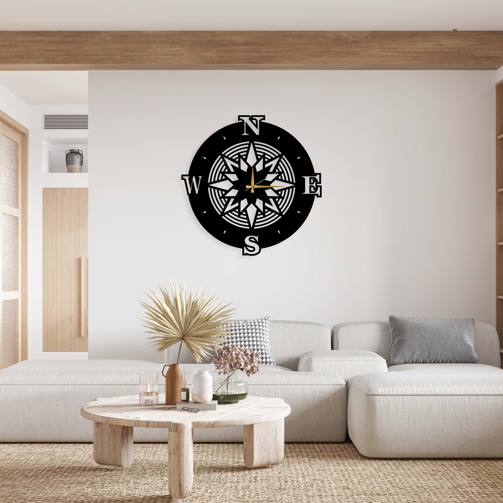 Compass Metal Wall Clock 